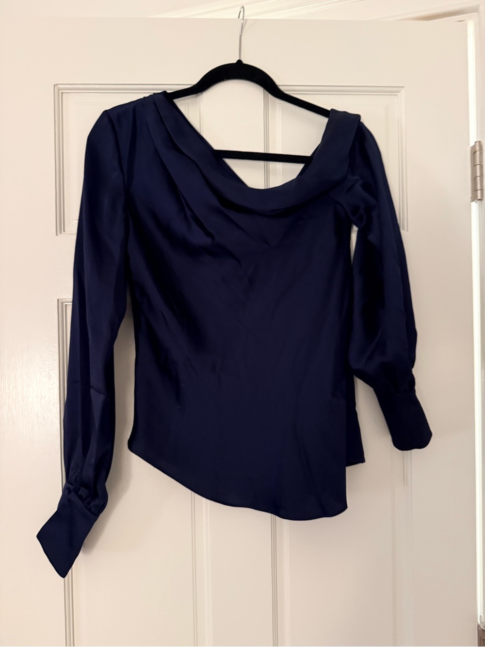Simkhai Women's Navy Satin Long-Sleeve Blouse